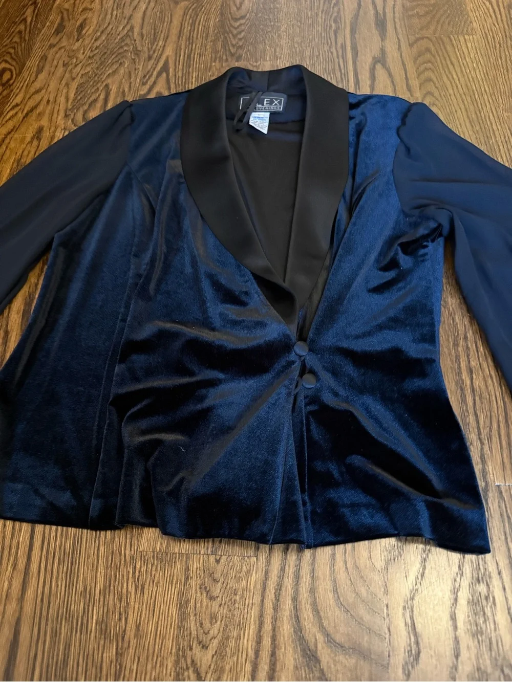 Alex Evenings Black Velvet Evening Jacket with Satin Shawl Collar